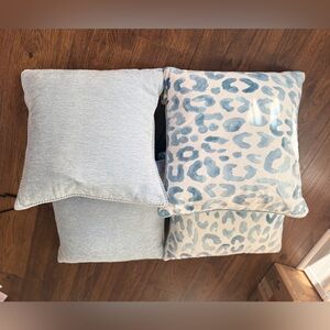 Set of Blue and Cream Leopard Print Throw Pillows